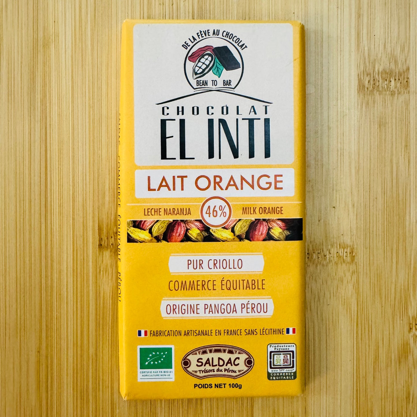 Chocolat lait orange 46% BIO