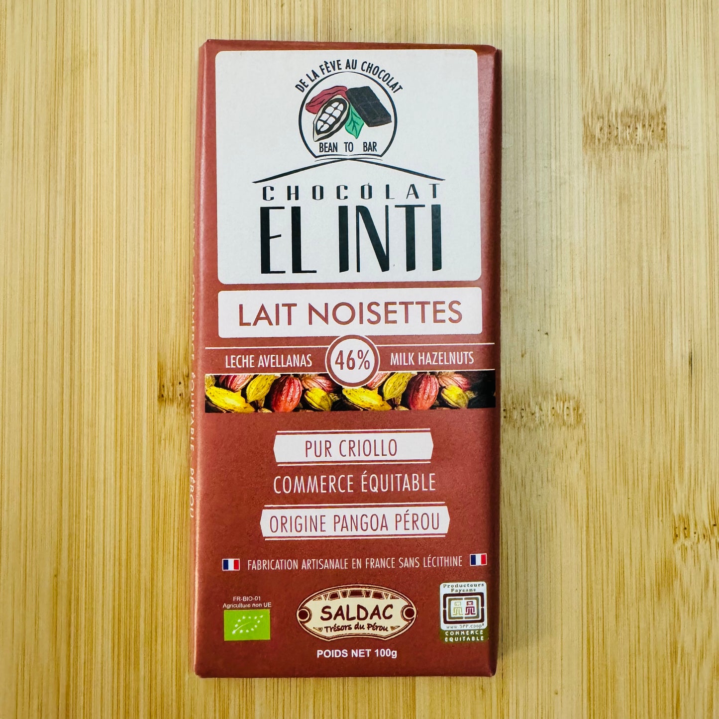 Chocolat lait noisettes 46% BIO
