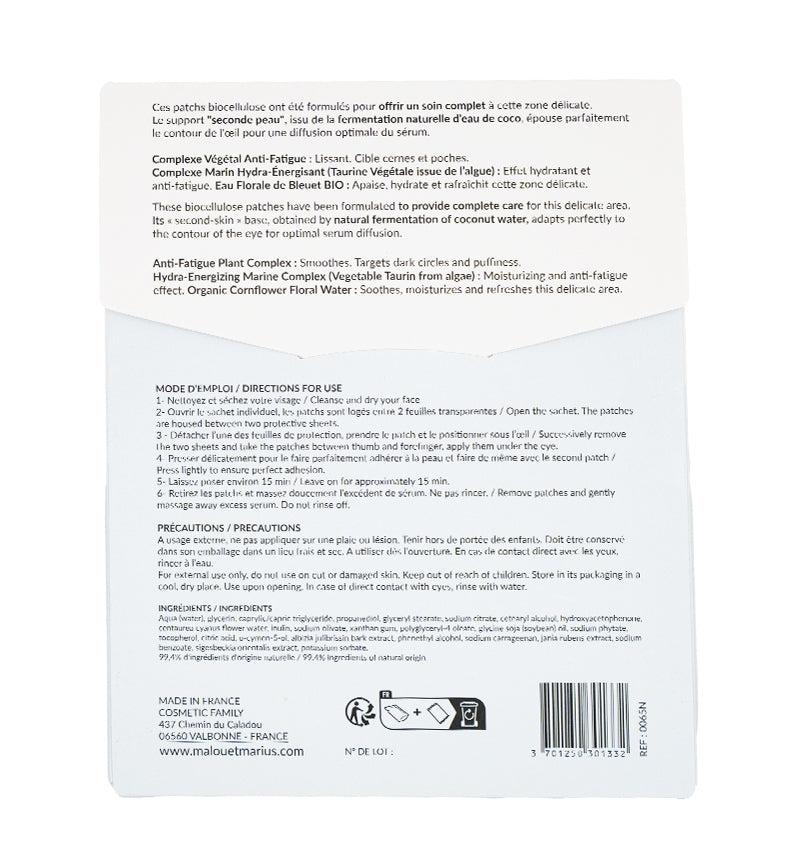 Patchs BIO cellulose yeux lissant et hydratant