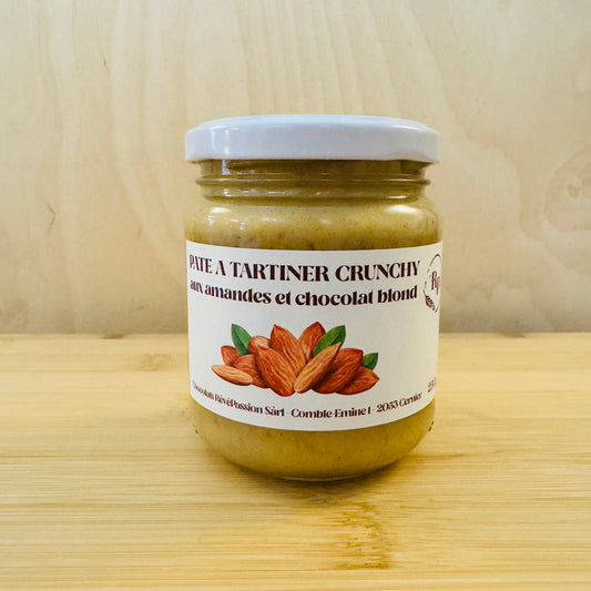 Pâte à tartiner crunchy - amandes et chocolat blond