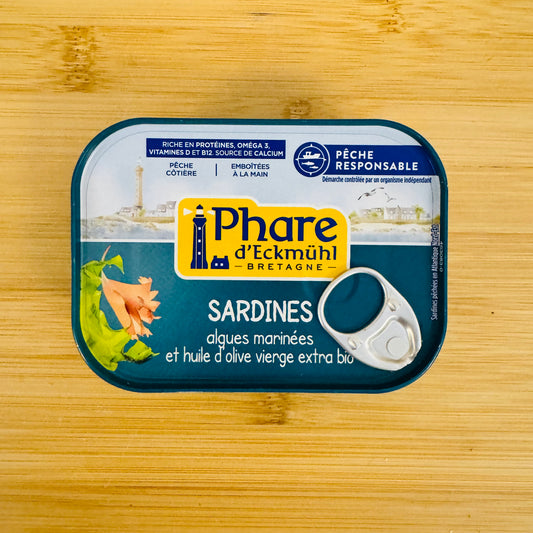 Sardines algues marinées et huile d'olive extra vierge bio