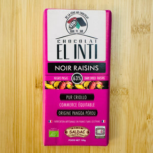 Chocolat noir aux raisins 63% BIO