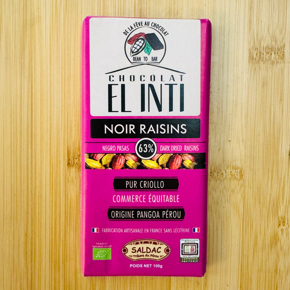 Chocolat noir aux raisins 63% BIO