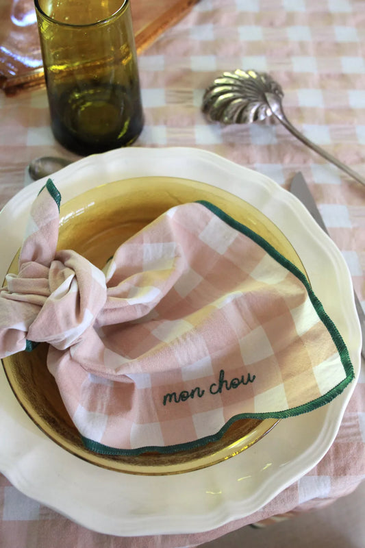Serviette de table rose macaron "mon chou"