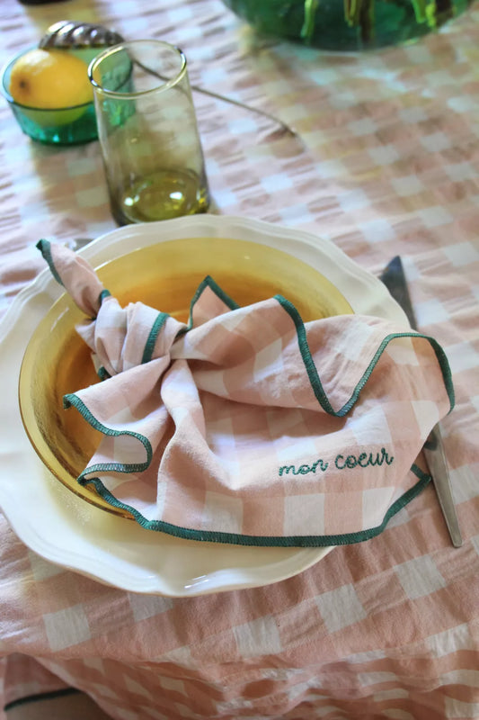 Serviette de table rose macaron "mon cœur"