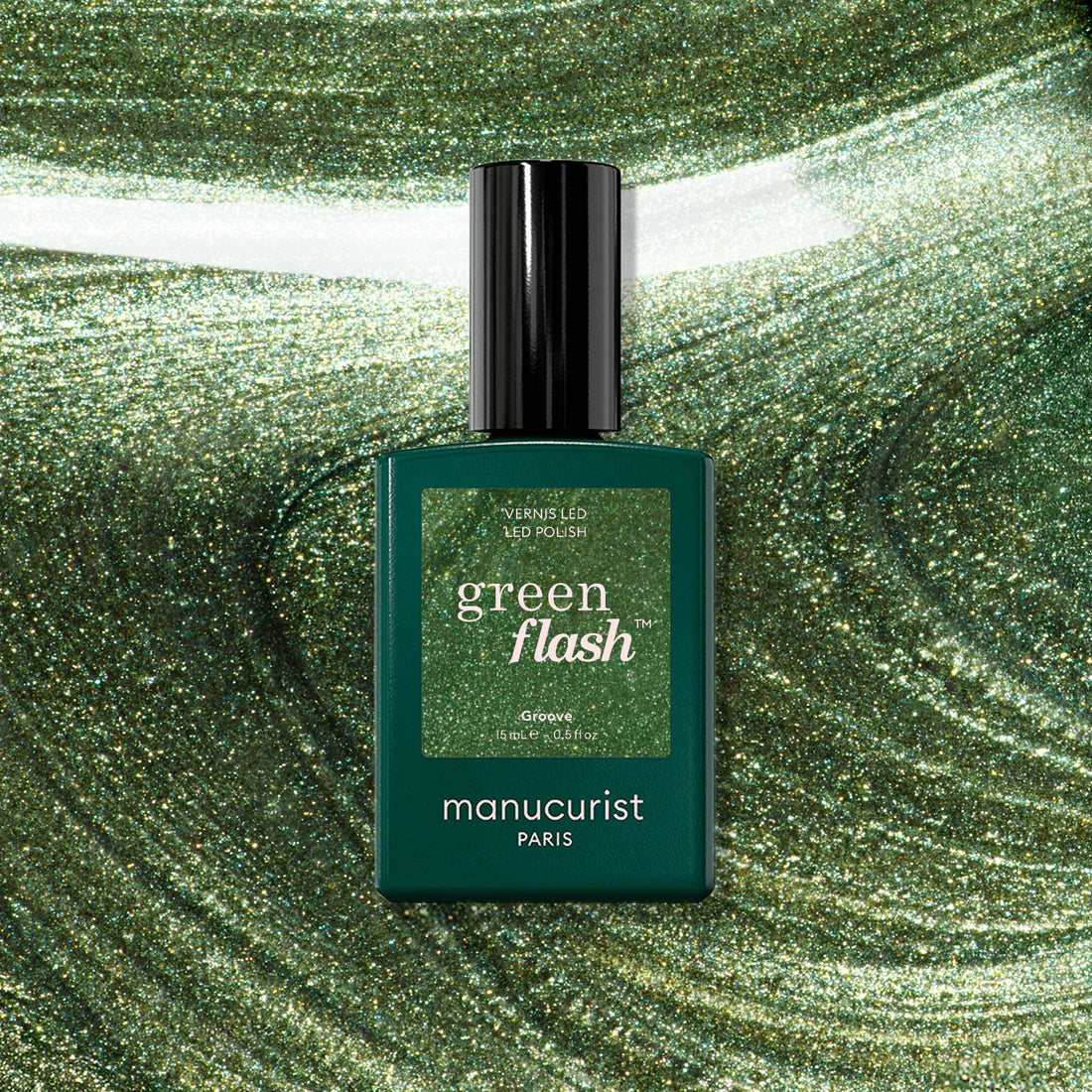Vernis à ongles semi-permanent vert métalisé (groove)
