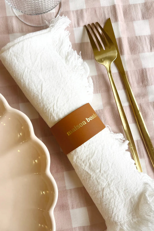 Rond de serviette en cuir "maison bonheur"