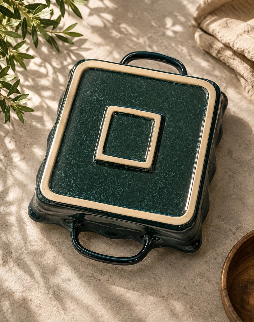 Plat en grès vert forêt
