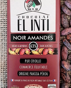 Chocolat noir 63 %, Amandes 15 % bio/équitable pur "criollo" 100g