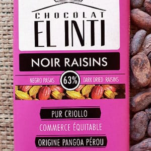 Chocolat noir 63% aux raisins de corinthe bio/équitable pur 