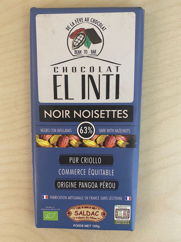 Chocolat noir 63% Noisettes 15%, 100 G, Bio/Equitable