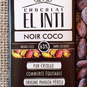Chocolat noir 63% noix de coco bio/équitable pur "criollo" 100g
