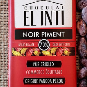Chocolat noir 70 %, au piment bio/équitable pur "criollo" 100g