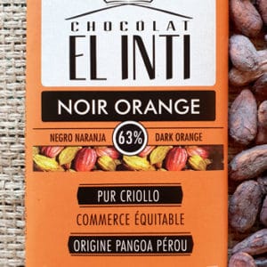 Chocolat noir 63% aux écorces d'oranges bio/équitable pur "criollo" 100g