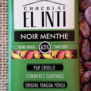 Chocolat noir 63 %, menthe poivrée bio/équitable pur "criollo" 100 GR
